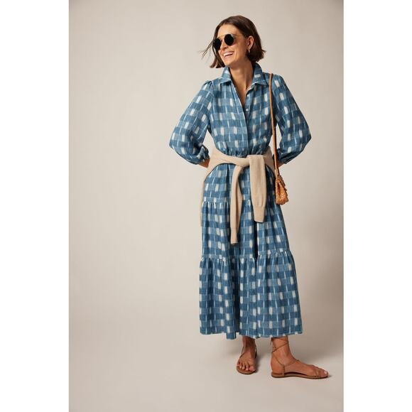 POMANDER PLACE Blue Ikat Mabel Maxi Dress Size L NWT Retail $158 Tuckernuck - Picture 8 of 10